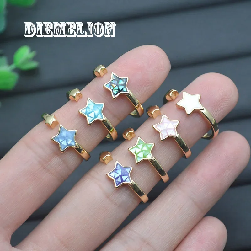 Resizable Double Star Rings for Women Gold Plated Fashion 7 Colors Natural Mother of Pearl Shell Ring Trending Wedding Jewelry