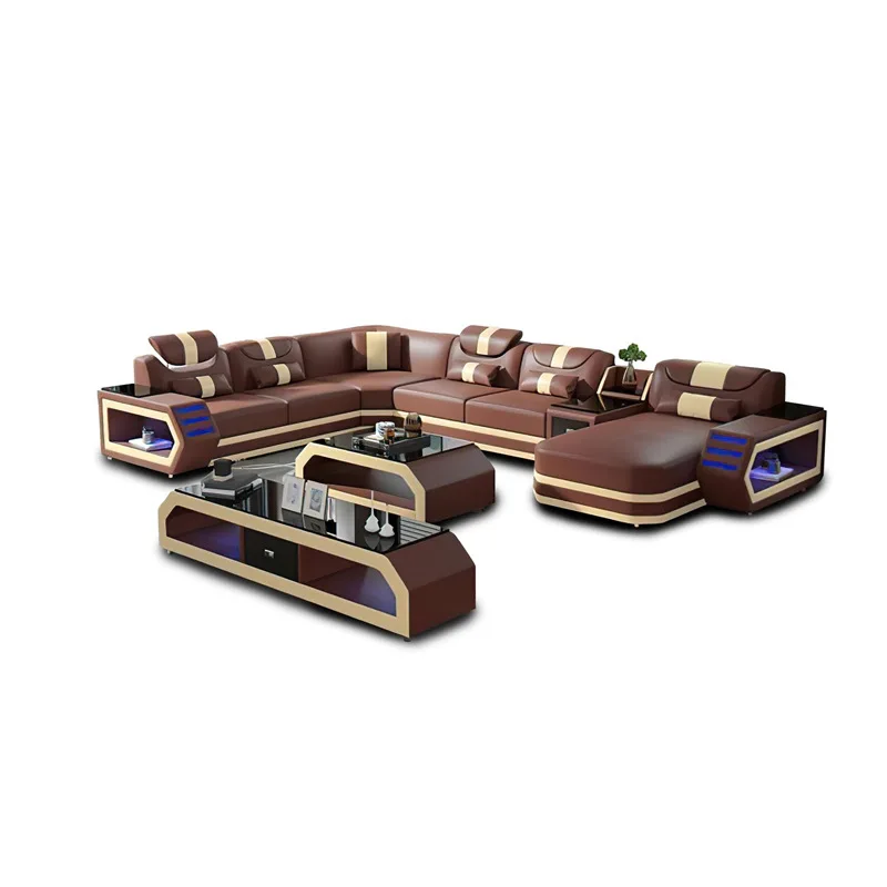 

Atmospheric villa modern multi-functional sofa living room large apartment first layer cowhide sofa combination