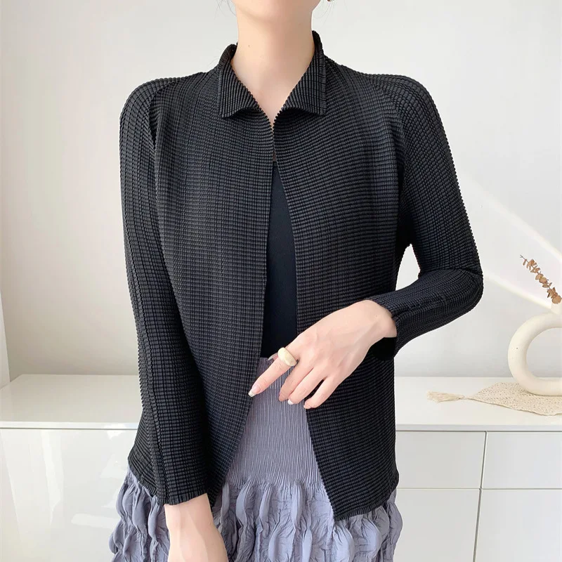 Miyake-stijl geplooide top 2025 vroege herfstjas geplooid dames superelastisch en vloeibaar maïskorrelvest