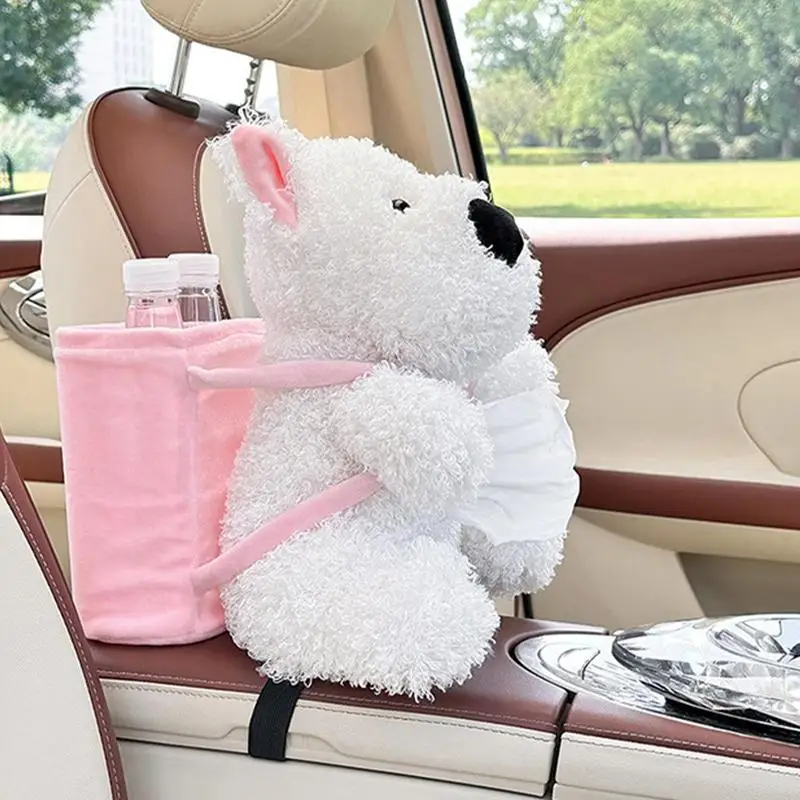 

For General Tissue Box For Car Plush Dog Waste Container For Car Creative Car Tissue Box Plush Zippered Cartoon Dog Trash Can