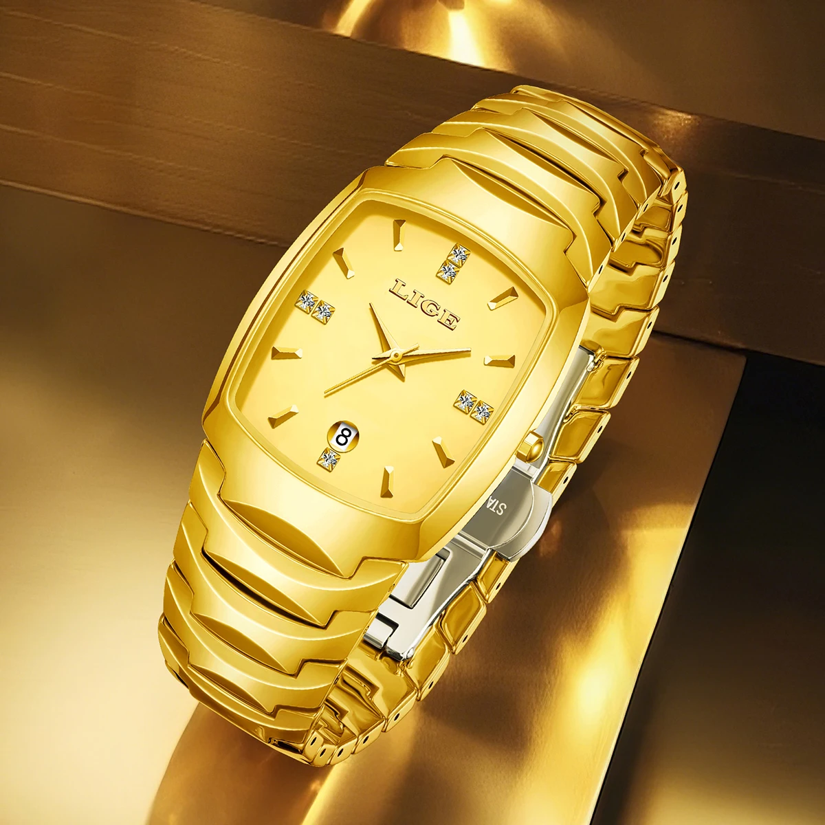 LIGE Top Brand Elegant Luxurious Women's Watches Waterproof Tungsten Steel Strip Quartz Watch for Lady Tonneau Watch Luxury
