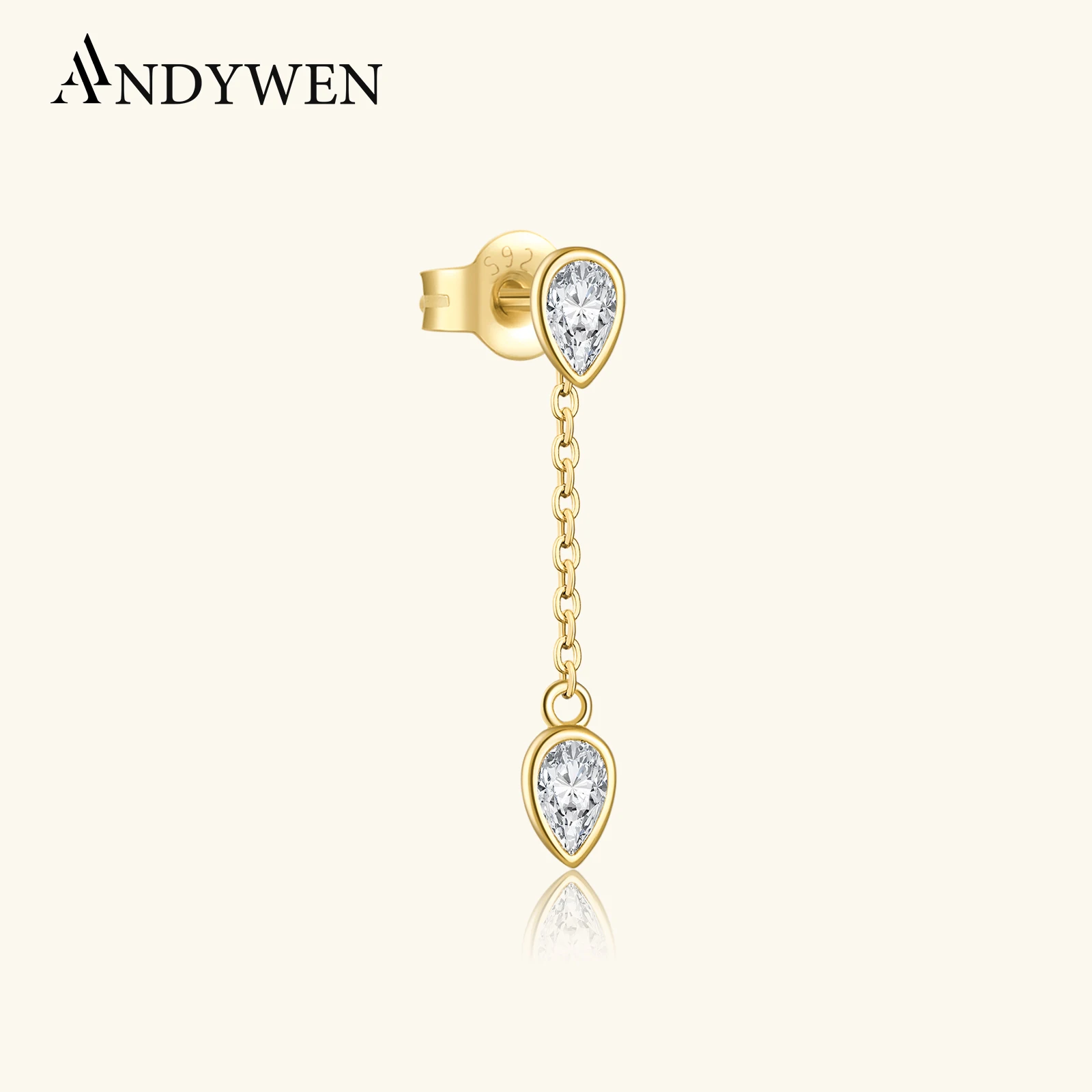 

Женские серьги-гвоздики ANDYWEN из серебра с двумя грушевидными фианитами, 1 шт.