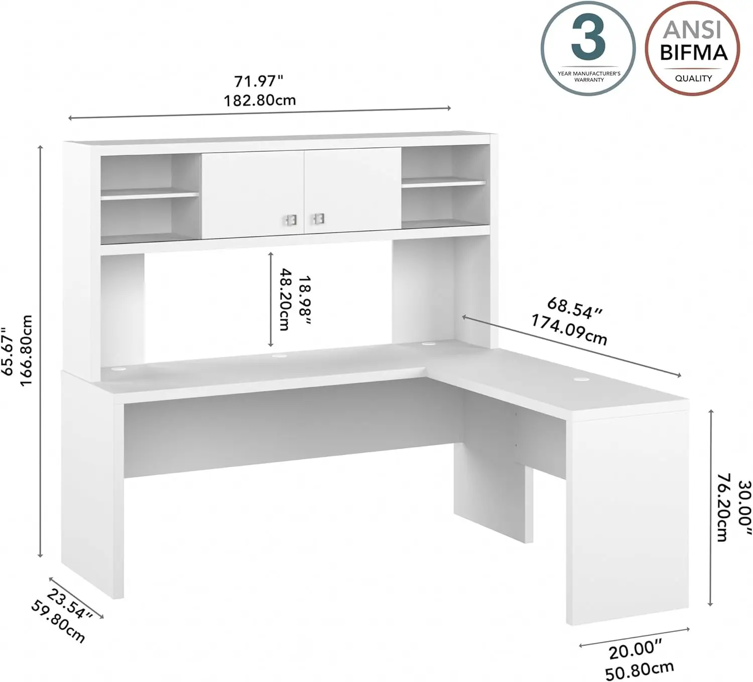 Echo L Shaped Computer Desk With Hutch, 72W, Gray Sand