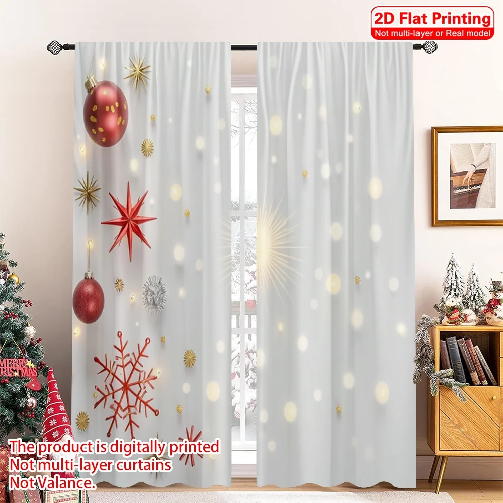 

2pcs 2D flat printing Christmas Party Curtain Christmas Snowflakes Ornaments Stars Polyester Without Electricity Party