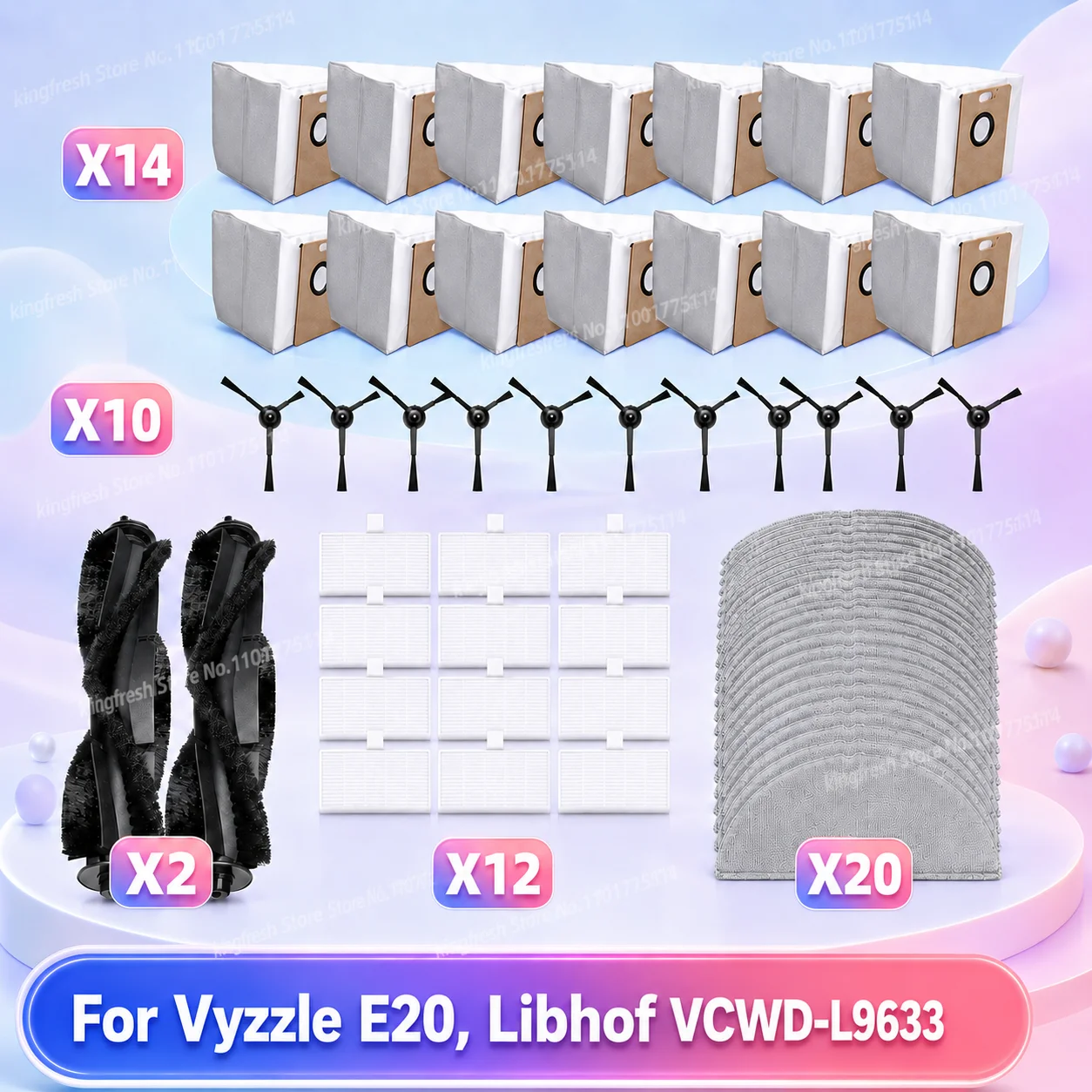 Kompatibel mit ( Vyzzle E20, Libhof VCWD-L9633 ) Staubsaugerteile Hauptrollenbürste Seitenbürste HEPA-Filter Wischtuch Staubbeutel Zubehör
