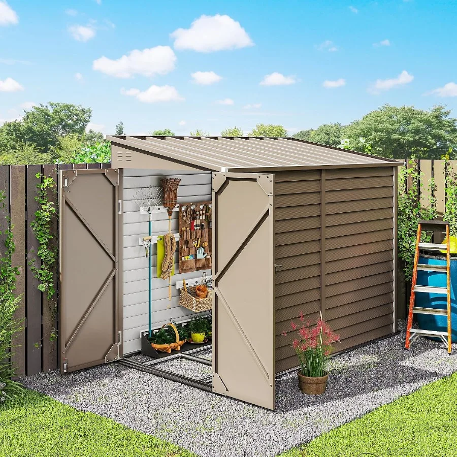 Outdoor Storage Shed For Backyard Use, Steel Material, Gray Color, Waterproof And Lean-to Design