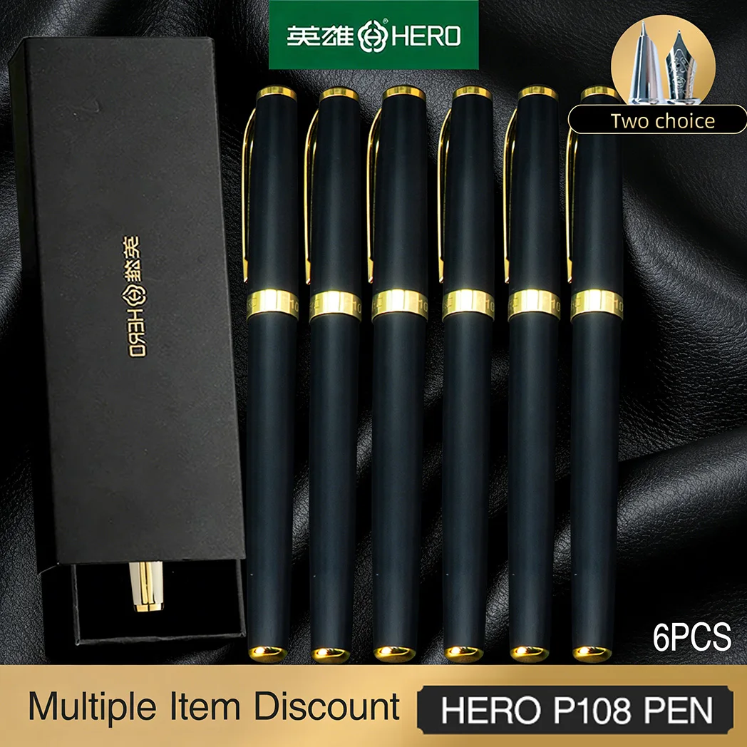 

Hero P108 2PCS Collection Fountain Pen Matte Black Fine Nib Gift Pen and Box for Business Office