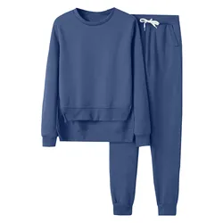 Long Sleeve Outfit Tracksuit 2024 New Spring Suit Fleece Lined Two Piece Set For Women Loose Casual Sweatshirts + Pant Sets