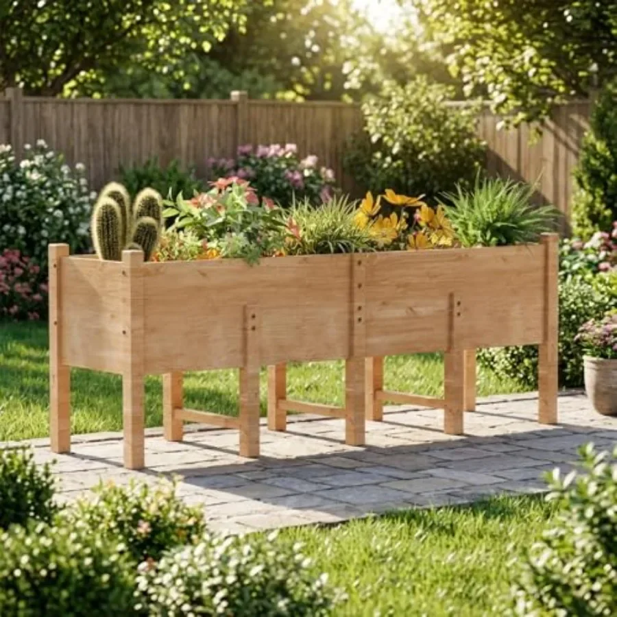 87x22x32in Raised Garden Bed, 15In Depth Outdoor Planting Kit, Wooden