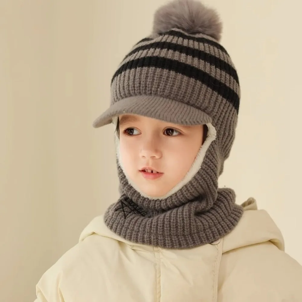 

Thermal 2 In 1 Thick Knit Beanie Plush Lightweight Kids Ear Protection Balaclava Fleece Lined Pompom Warm Neck Warmer Hat Daily