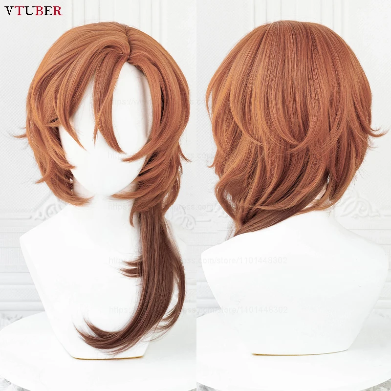 Anime Chuya Nakahara Chuuya Cosplay Wig Orange Gradient Long Curly Heat Resistant Synthetic Hair Halloween Party Wigs + Wig Cap