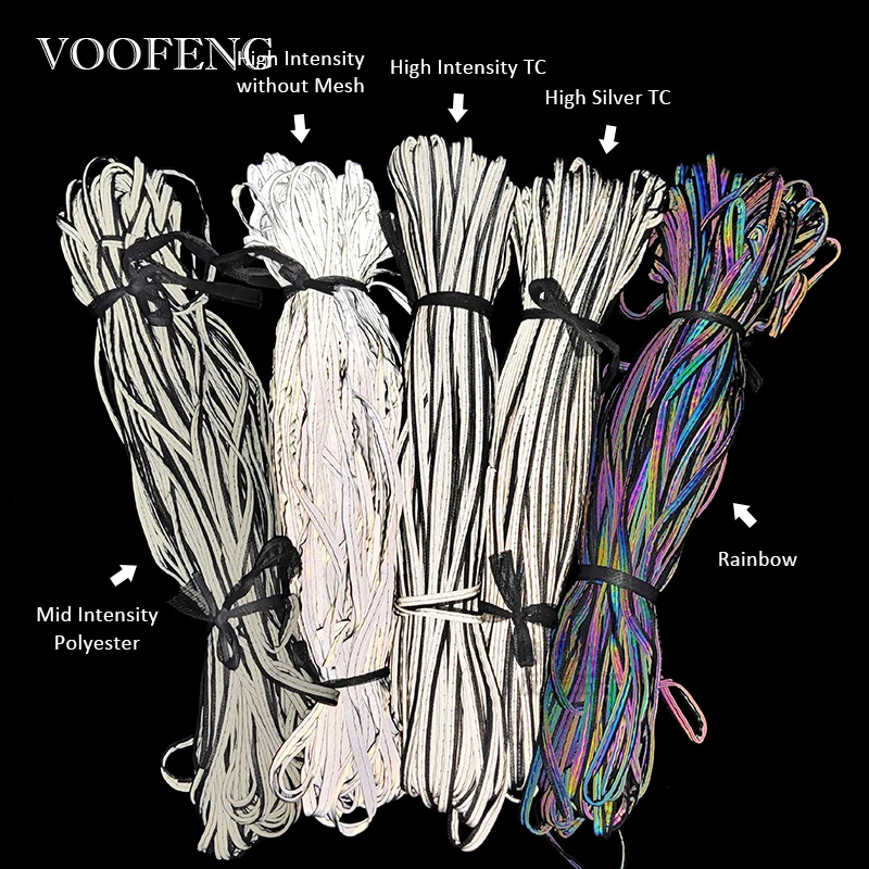 VOOFENG 100 Meters High Silver Reflective Fabric Piping Webbing Ribbon with Edge Braid Trim Tape Sewn on Clothes Bags Shoes