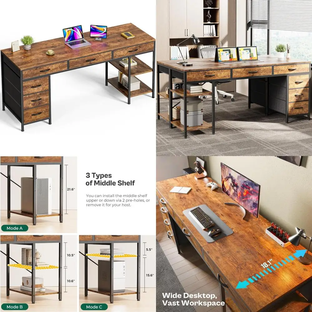 

63 Spacious Corner Desk with 6 Drawers and Storage for Home Office