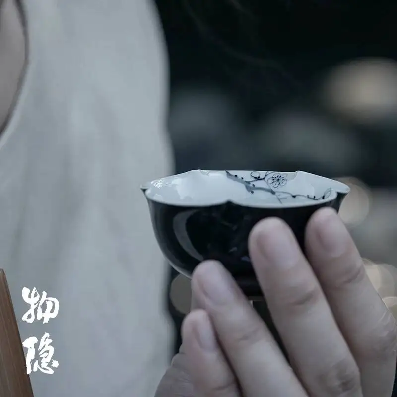Wuyintang xuanhei Underglaze Powder Color Hidden Plum Blossom Mouth Small Jingdezhen Hand Painted Ceramic Tea Cup