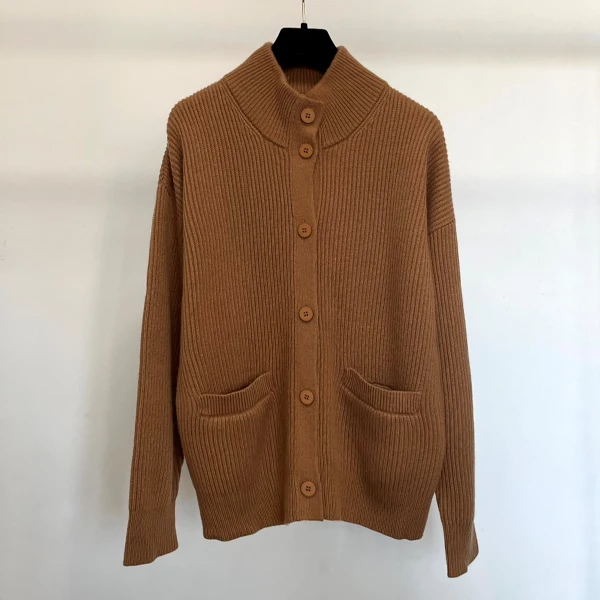

Осенне-зимний женский кардиган-свитер с высоким воротником на пуговицах, вязаный из шерсти, с длинными рукавами, элегантный, для женщин