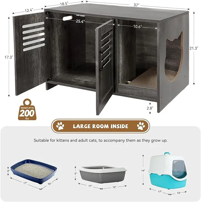 Large Wooden Cat Box Enclosure: Dog-Proof With Scratch Pad, Cat Washroom Cabinet. Ideal Solution