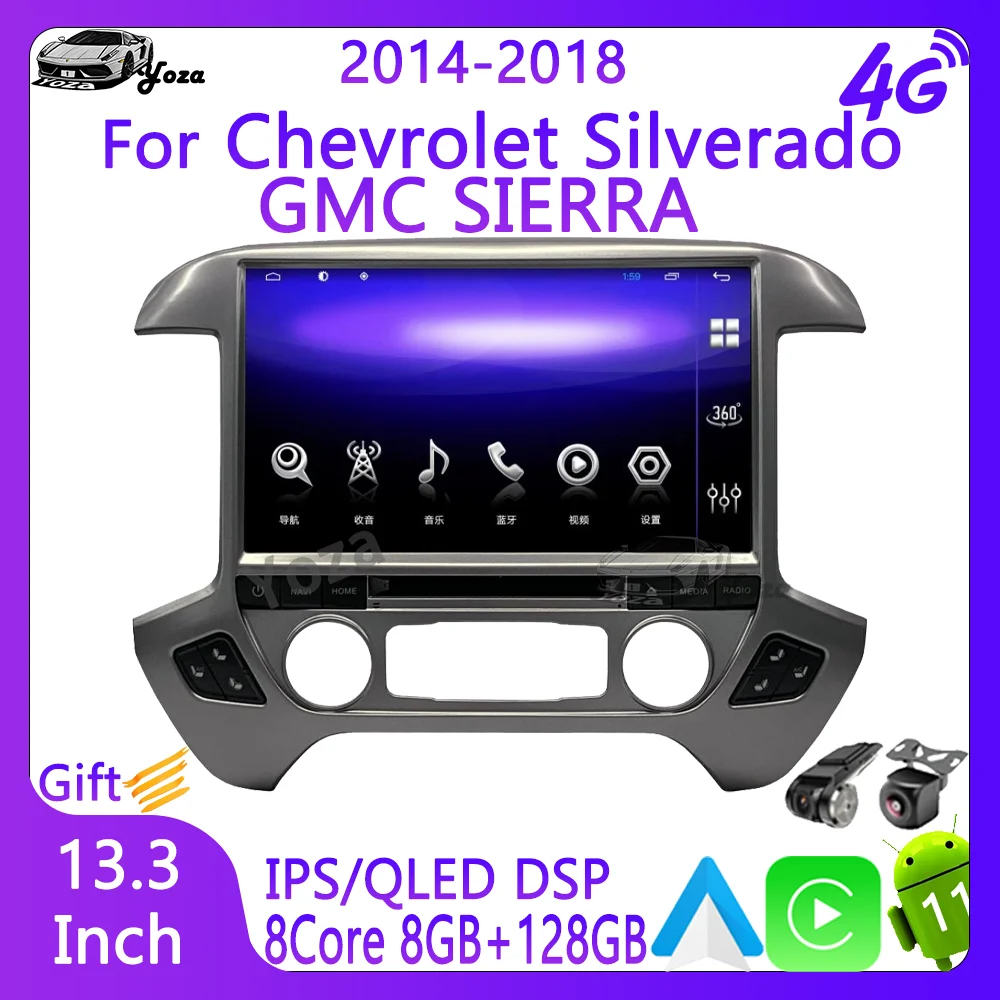 

Yoza Carplay Car Radio For Chevrolet Silverado GMC Sierra 2014-2018Android11 Touch Screen Multimedia Player Navigation Stereo 5G