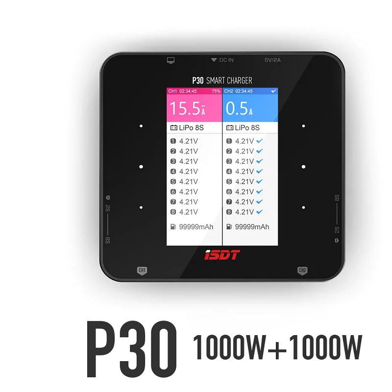 ISDT P30 Dual Balance Charger Signal Channel MAX 1000W 30A For RC Car Airplane Racing Drone Helicopter 2-8S Lipo LiFe Battery RC
