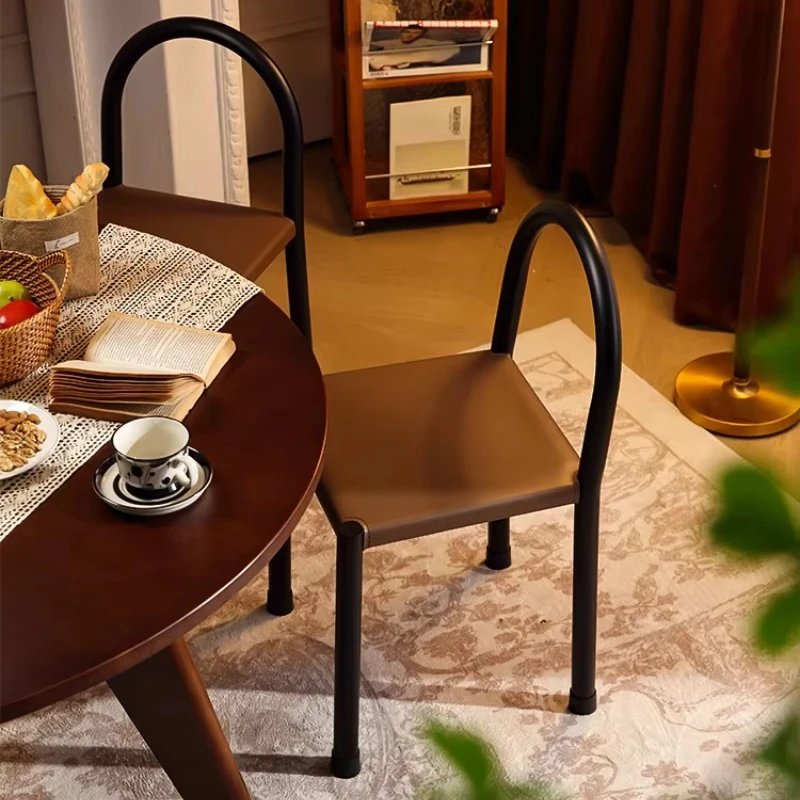 Retro Iron Vanity Stool with Backrest Bedroom Dressing Table Chair Mid-Century Dining Seat Accent