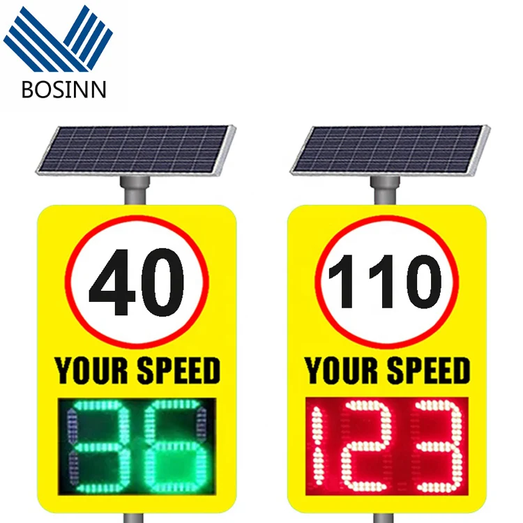 Car Speed Sign Detector Digital Red Green Display Screen Solar Radar Speed Limit Signs with Camera Monitoring