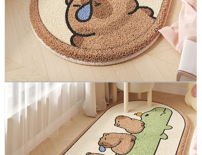 Bedroom Carpet Room Soft Fluffy Bedside Rug Cute Cartoon Capibara Rugs Long Home Decor Non-slip Floor Mat Alfombra De Dormitorio