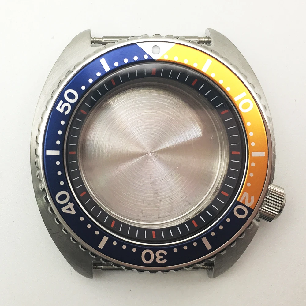 45mm大型アバロンケース、pvdブラックコーティング、nh35a-nh36aダイビングケース対応、白と赤のインナーシャドウ付き