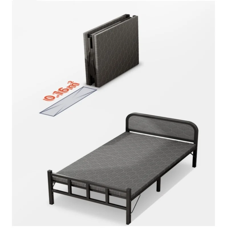 Folding Bed Single Home Office Lunch Break Bed Portable Simple Rental Room Nap 1.2 m Hard Plate Iron Frame Bed