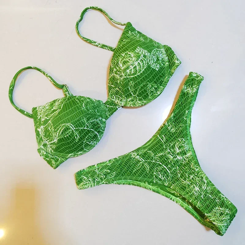 New Sexy Underwired Push Up Bikini Set Women Triangle Brazilian Bikinis Swimwear Ruched Biquini Printed Bathing Suits Beach Wear
