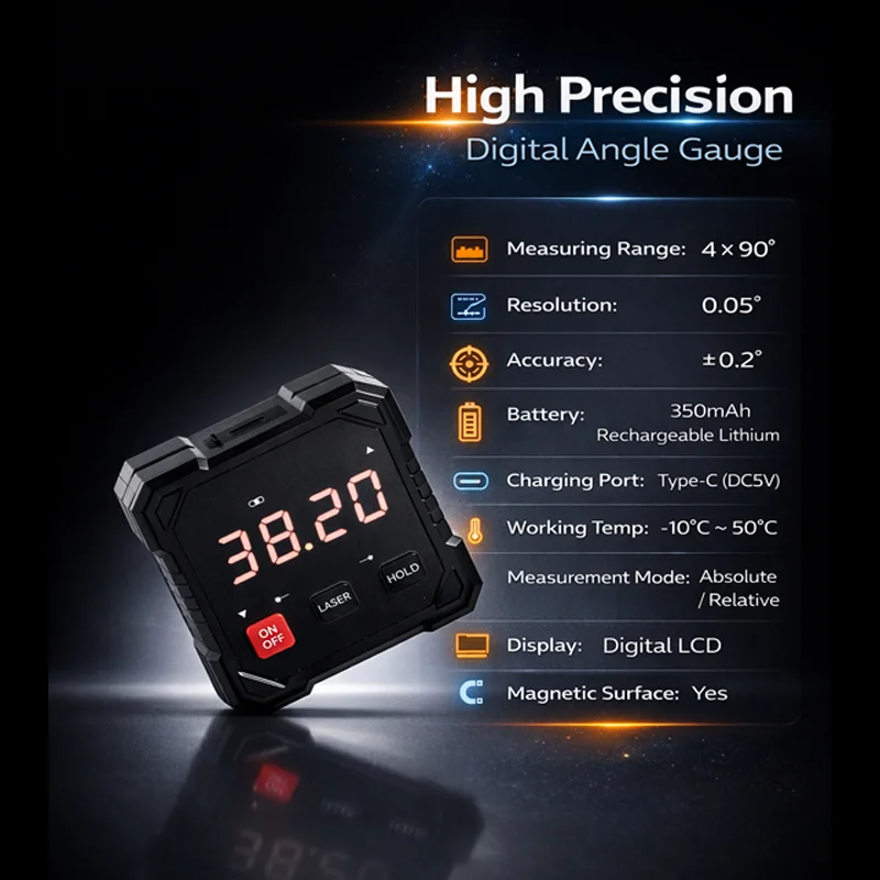 

The new 0.2 precision level for 2026 is equipped with a magnetic level and USB charge angle measuring tool, suitable for w