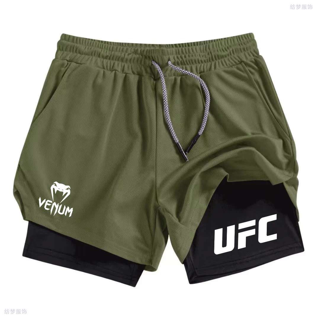 Summer Men's Fitness Gym Training 2-in-1 Sports Shorts, Quick Drying Exercise Double-Layer Jogging Shorts