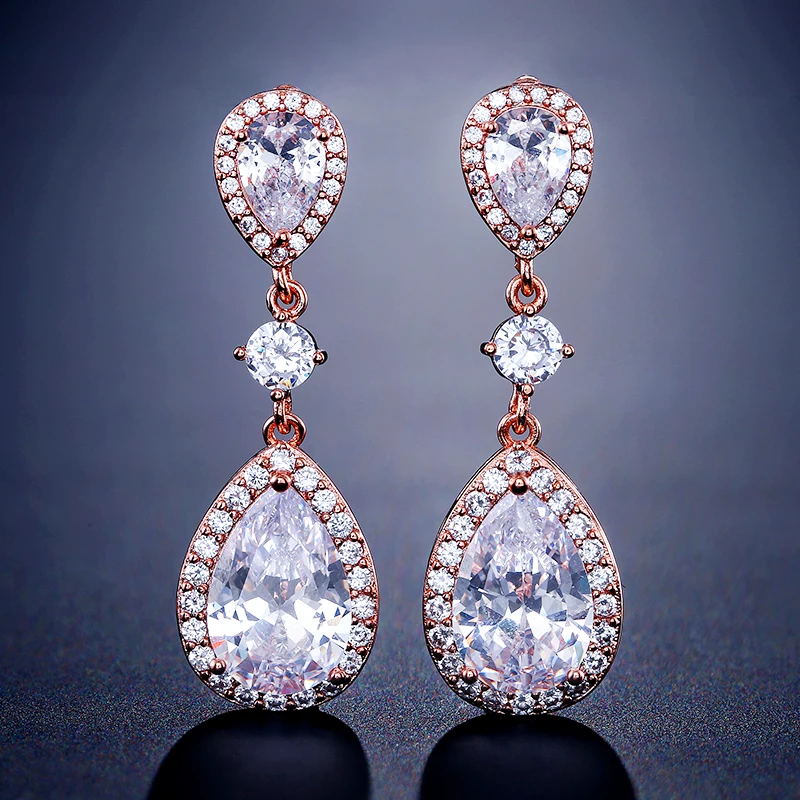 ZAKOL Shinny Water Drop Cubic Zirconia Dangle Earrings For Women Exquisite Bridal Wedding Party Jewelry Gift