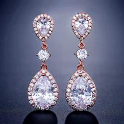 ZAKOL Shinny Water Drop Cubic Zirconia Dangle Earrings For Women Exquisite Bridal Wedding Party Jewelry Gift