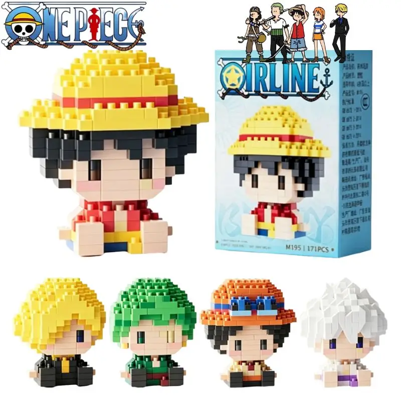 New ONE PIECE Sun God Nika Luffy Micro Action Block Chopper Ace Buggy 3D Anime Model Assembly Mini Bricks Figure Toys For Gift