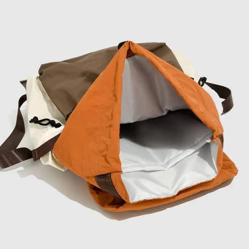 Color Block Cover Flip Backpack Drawstring Waterproof Nylon Multiple Pockets Adjustable for Straps Daily Casual Commute Travel