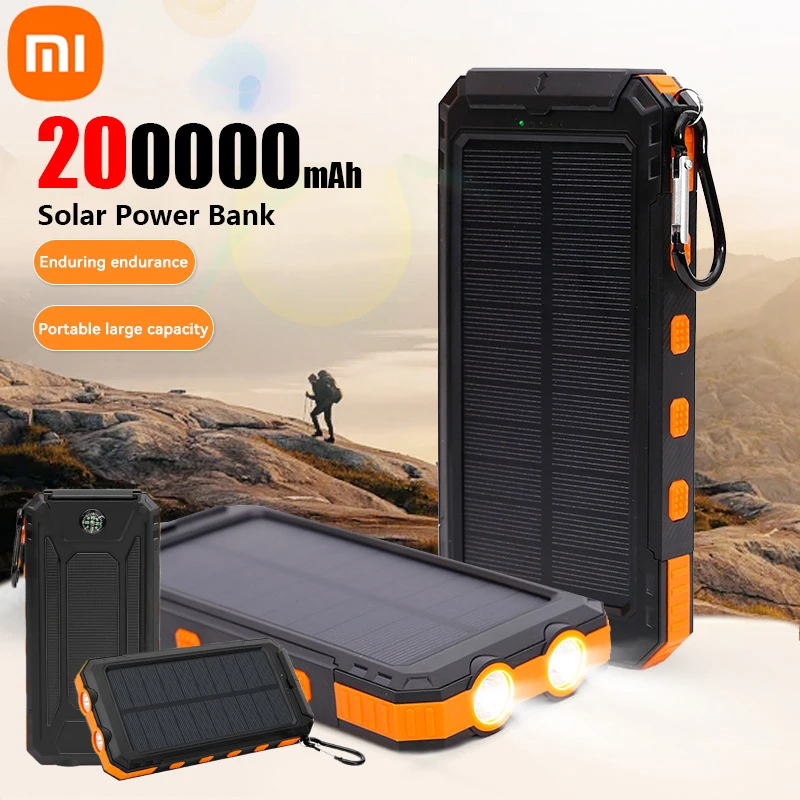 Xiaomi-Banco de energia solar portátil, carregador de grande capacidade, compatível com iOS, Android, USB-A e USB-C, carregamento rápido, 200000mAh