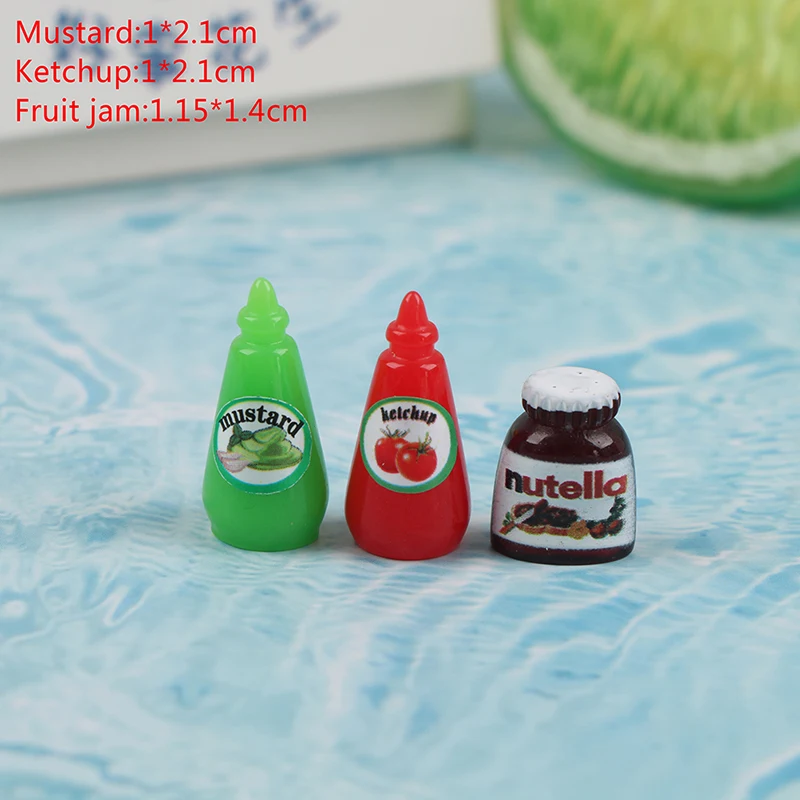 3Pcs/Set Dollhouse Simulation Miniature Ketchup Fruit Sauce Mustard Kitchen Seasoning Bottle