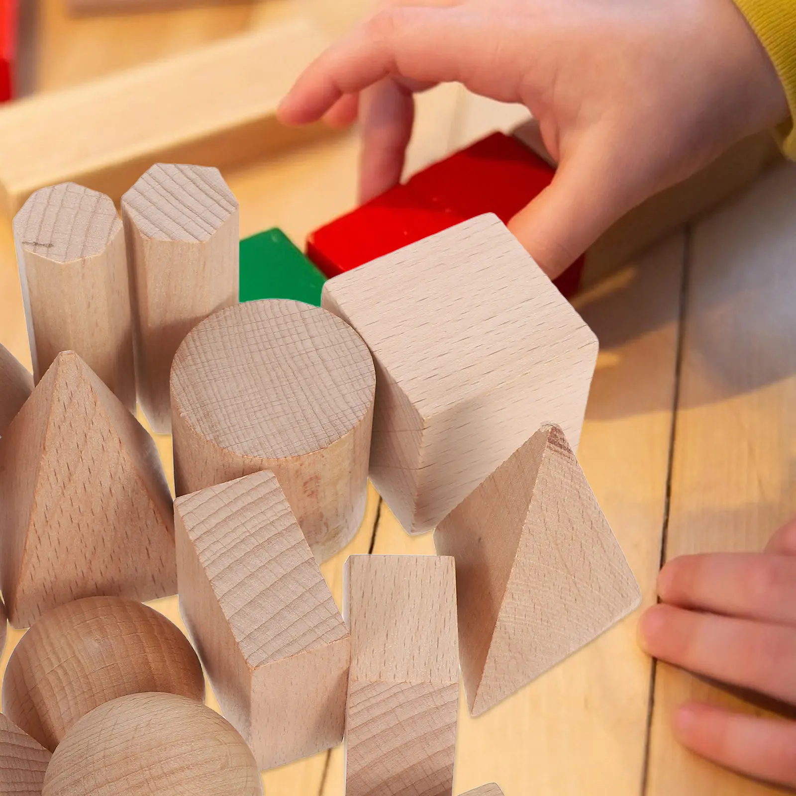 

15Pcs Natural Beechwood Geometric Solid Cubes Preschool Learning Sorting Stacking Montessori Education Construction Kit
