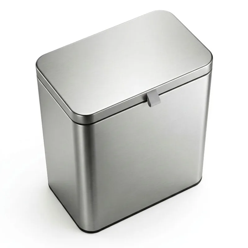Kitchen Wall Mounted Trash Can Stainless Steel Dustbin Luxury Rectangular Litter Bins Large Capacity Bathroom Dustbins with Lid