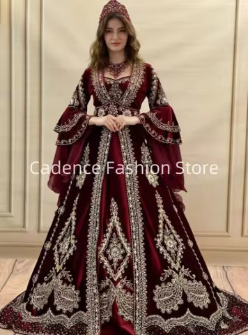 Customized Velvet Sweetheart Neck Moroccan Evening Dress Caftan A-line Beading Prom Dresses Party Gown