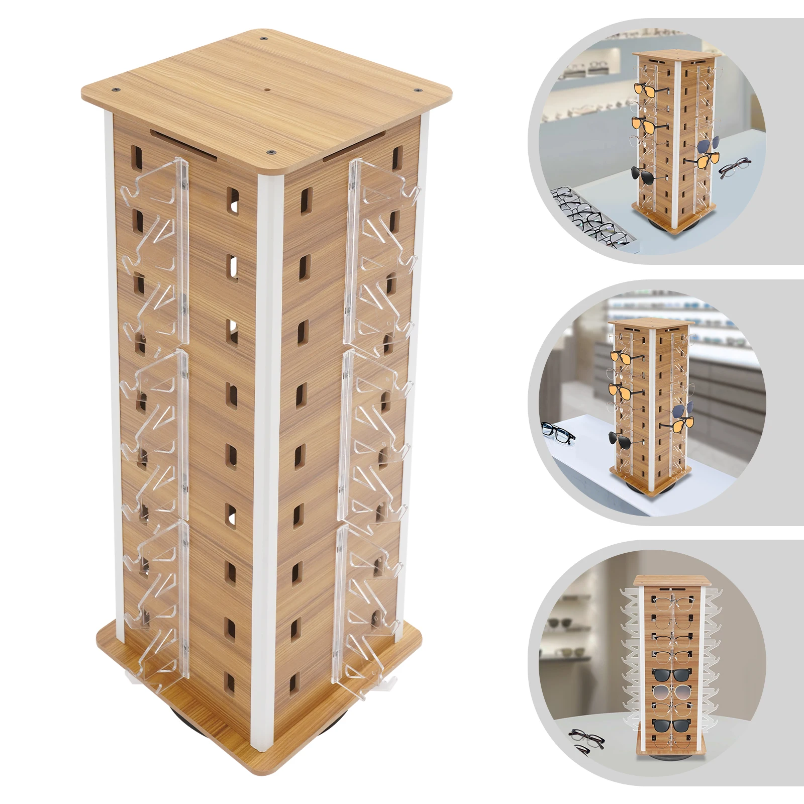 

Sunglasses Display Rack MDF Eyeglass Organizer Holder 360° Rotating Glasses Show Stand for Stores Eyeglasses Exhibitions