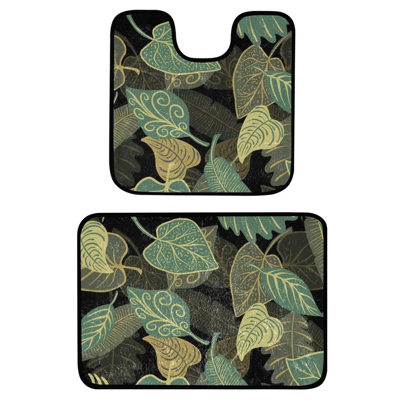 

Leaf printing Bathroom matsNon-Slip Bath Mat and Toilet Mat Bathroom Rug Set Soft Bath Mat with Washable Bath MatsBath set of 2