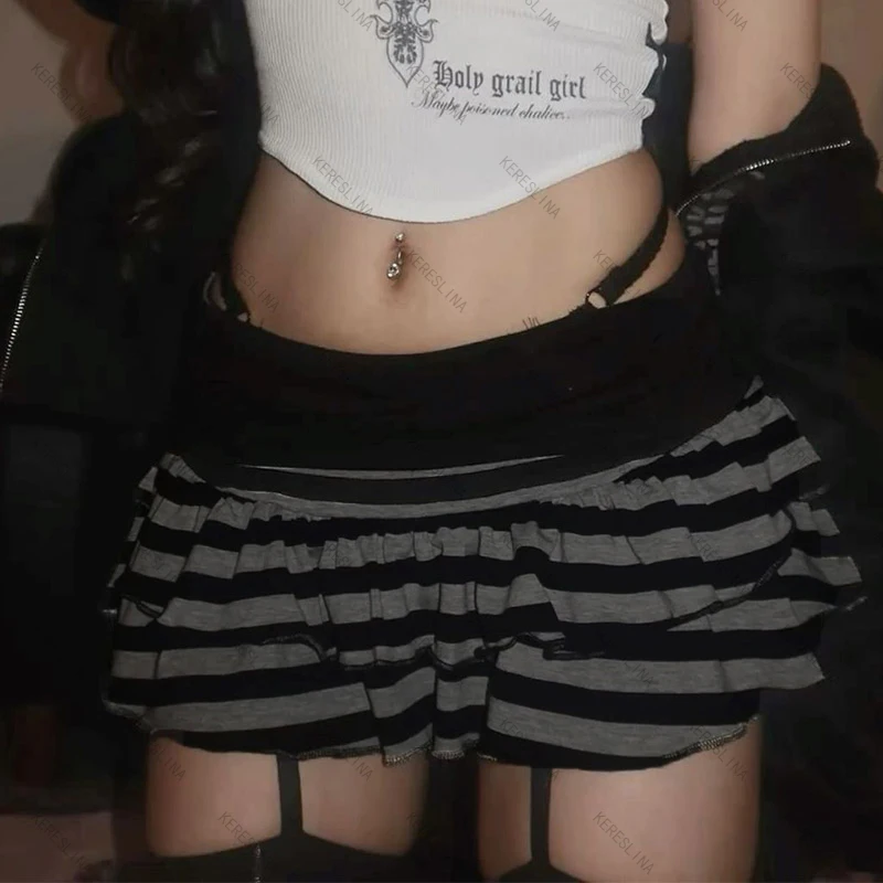 

2000-е готический панк-стиль в полоску, летние горячие девушки в форме сердца Y2k Harajuku, американские винтажные повседневные модные уличные мини-юбки