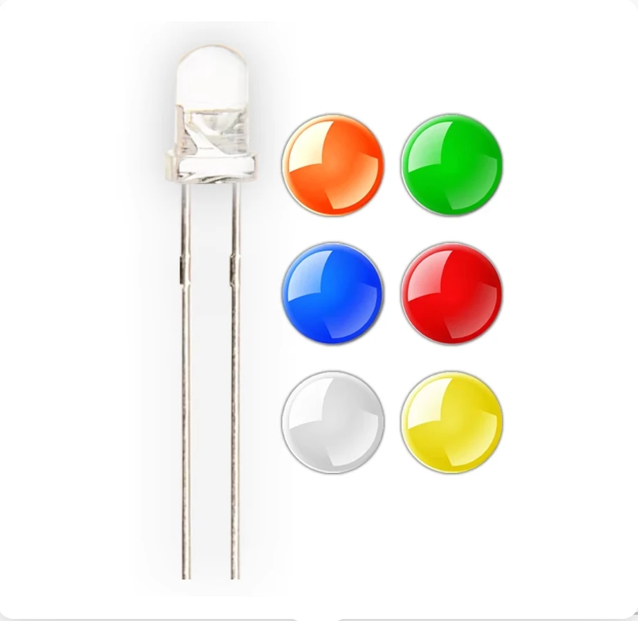 

1000PCS LED F5 Water Clear Round 5mm Light Emitting Diode Red Blue Green Orange Yellow