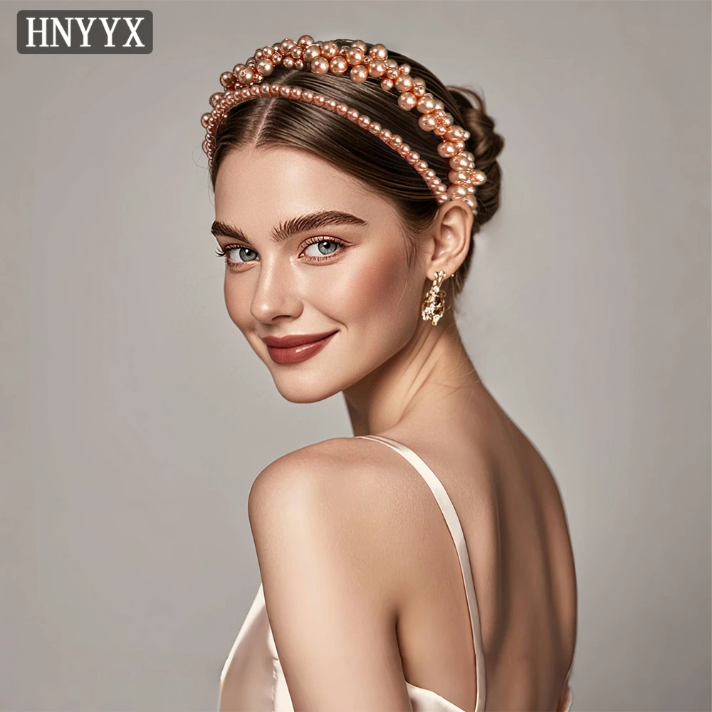 

YouLaPan Simple Doublelayered Champagne Pearl Bride Wedding Headband Fashion Princess Everyday Banquet Party Headdress YXA07