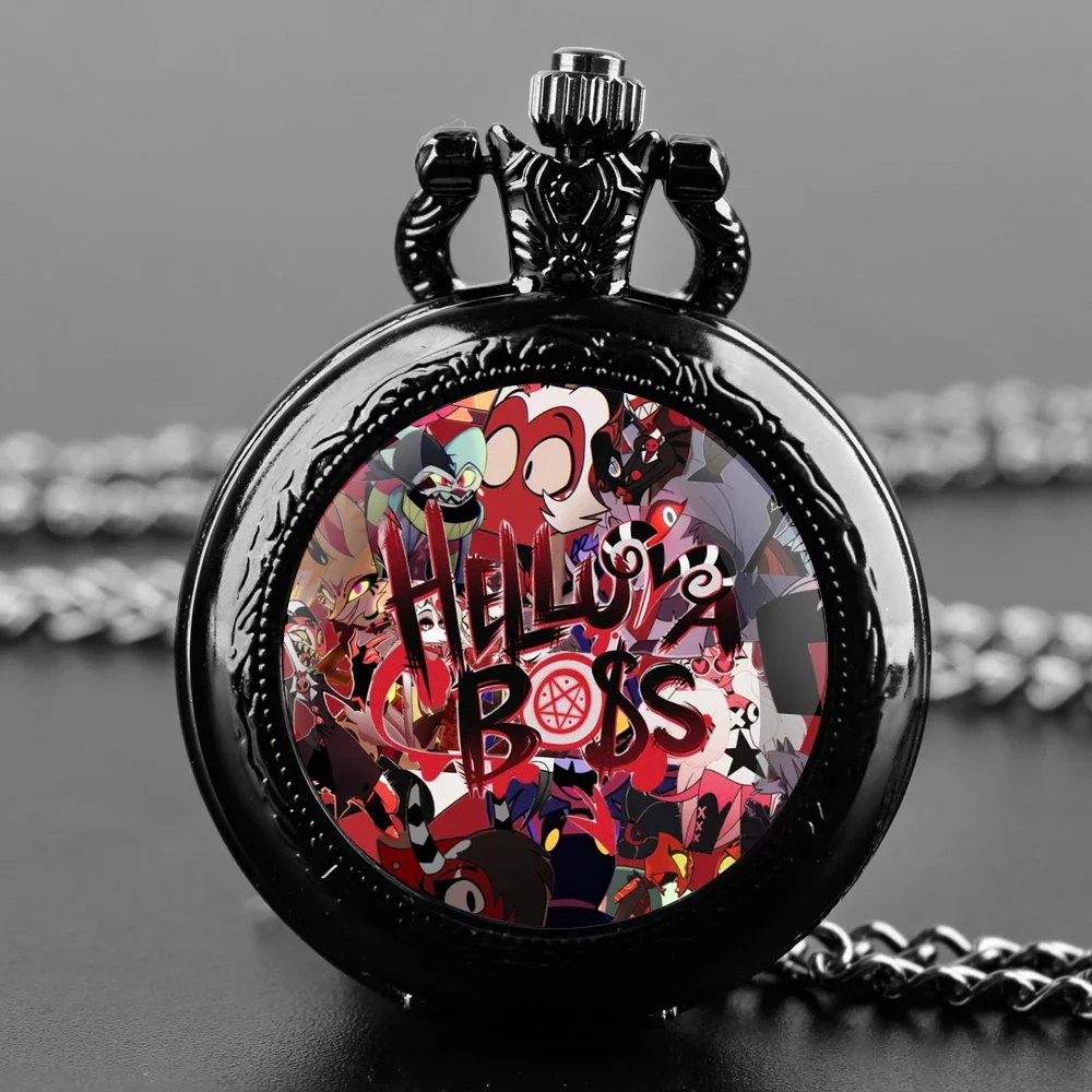 

Hot Cartoon Helluva Boss Pocket Watch Vintage Fashion Boys Girls Necklace Pendant Clock Exquisite Kids Gifts Reloj De Bolsillo