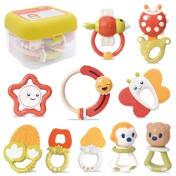 10PCS Baby Rattle 0-12 Months Newborn Soft Bell Teether Hand Shaking Crib Mobile Ring with Storage Box Educational Gift Toy