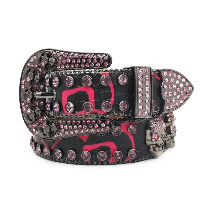 

Punk Skull Waist Belt for Jean Heavy Duty Hip Hop Belt Waistband Glinting Buckle with Encrusted Rhinestones DropShipping