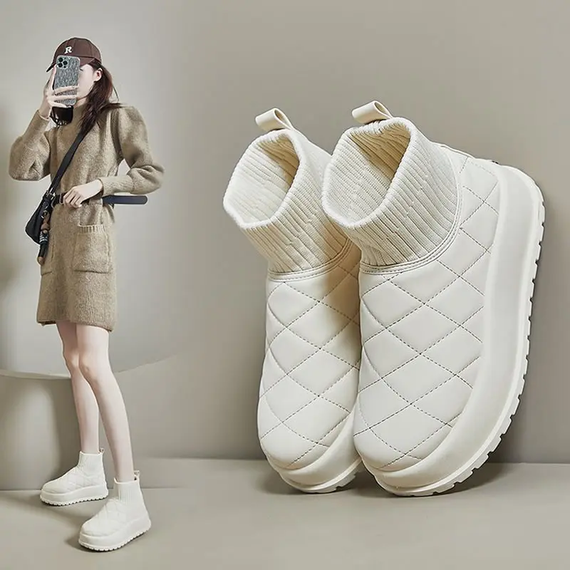 جديد أحذية الثلوج موضة الدافئة النساء التمهيد الشتاء المخملية حذاء من الجلد غير رسمي سميكة سوليد الكلاسيكية النساء أحذية بسيطة اليومية القطن التمهيد #5