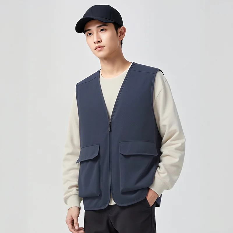 

Male Casual Loose Breathable Cargo Vest For Camping Hiking Streetwear Vests Multi Pocket Work Vest Men Oversized Sport Waistcoat