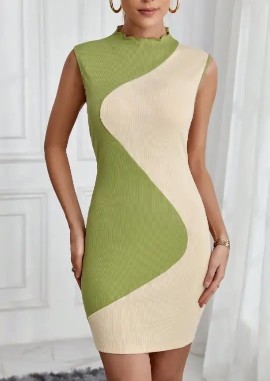 

2026 Elegant New Sexy Hot Girl Pit Stripe Design Contrasting Color Splicing Design Slim Fit Hip Hugging Dress Female Clothing